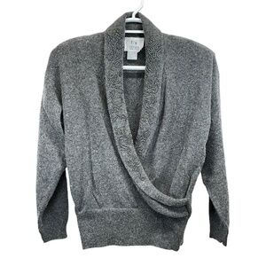 Together Women's Gray Speckled Wrap Style Embellished‎ V Neck Sweater Large